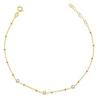 Gold Plated Sterling Silver Cubic Zirconia Beads Anklet 145113