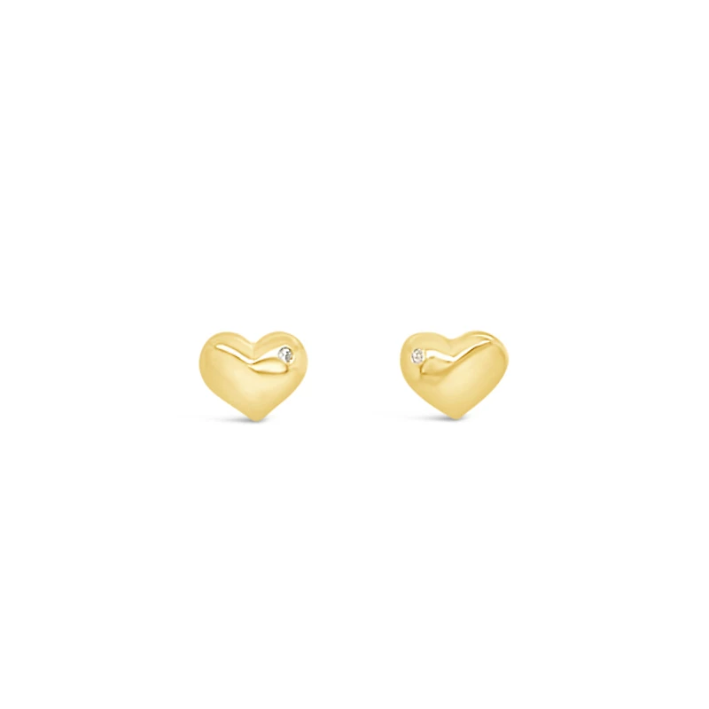 10k Yellow Gold Cubic Zirconia Heart Studs Earrings