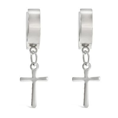 Stainless Steel Silver Cross Huggie Earrings 138269