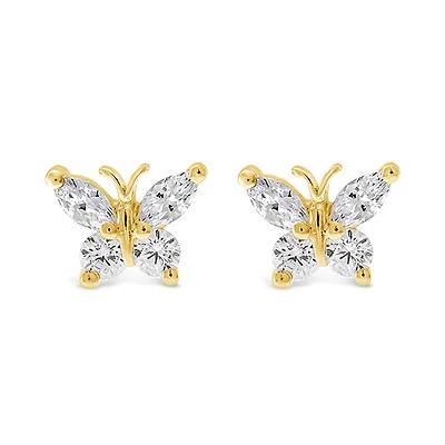 Gold Plated Sterling Silver Cubic Zirconia Butterfly Earrings