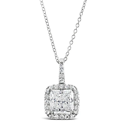 Sterling Silver Cubic Zirconia Square Necklace
