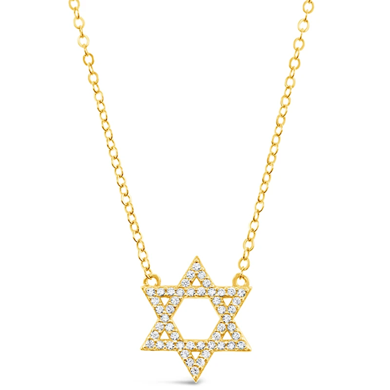 Gold Plated Sterling Silver Cubic Zirconia Star of David Necklace 151234