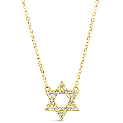 Gold Plated Sterling Silver Cubic Zirconia Star of David Necklace 151234