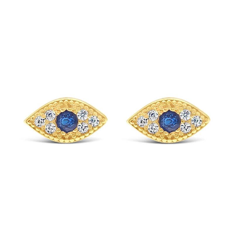 Gold Plated Sterling Silver Cubic Zirconia Evil Eyes Earrings 144884
