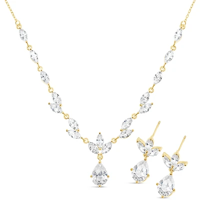 Bridal Gold Cubic Zirconia Necklace & Earrings Set