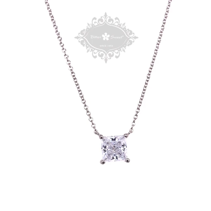 Sterling Silver Cubic Zirconia Princess Cut Necklace 143478