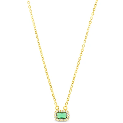 Gold Plated Sterling Silver Green Cubic Zirconia Necklace 152225