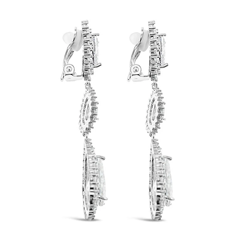 Bridal Silver Cubic Zirconia Tear Drop Clip On Earrings 145938