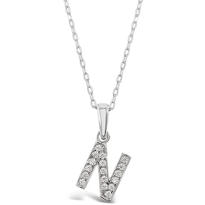 Sterling Silver Cubic Zirconia Initial N Necklace 135930