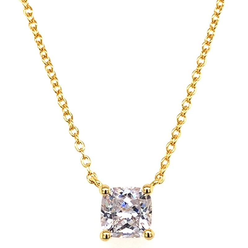Gold Plated Sterling Silver Cubic Zirconia 6mm Cushion Cut Necklace 143481