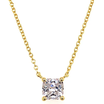 Gold Plated Sterling Silver Cubic Zirconia 6mm Cushion Cut Necklace 143481