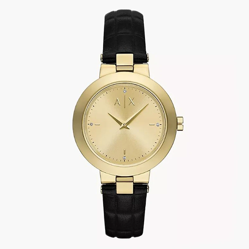 Armani Exchange Two-Hand Black Leather Watch 153651