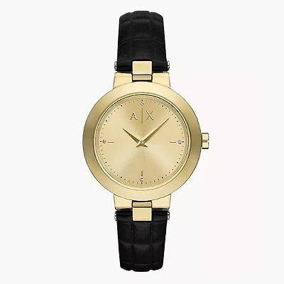 Armani Exchange Two-Hand Black Leather Watch 153651