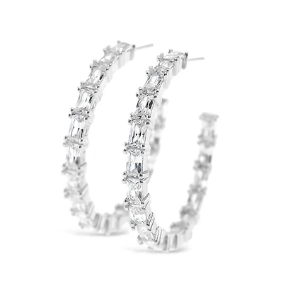 Sterling Silver Cubic Zirconia Baguette Hoop Earrings 151257