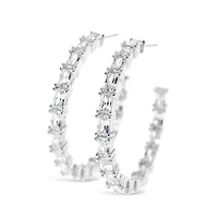 Sterling Silver Cubic Zirconia Baguette Hoop Earrings 151257