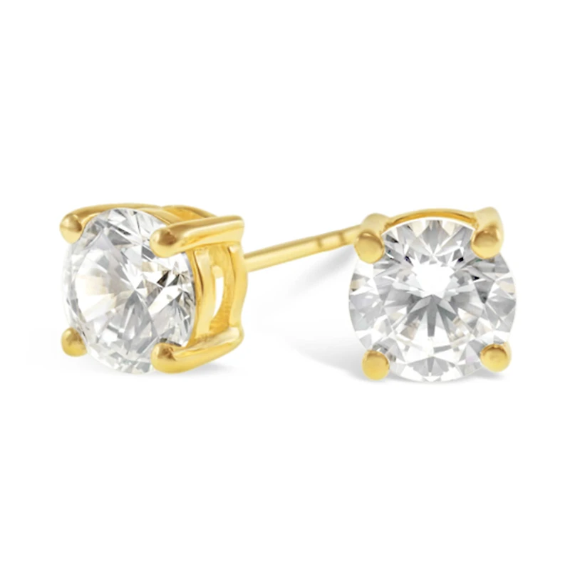 Gold Plated Sterling Silver Cubic Zirconia 8 Hearts 8 Arrows 7mm Studs 143346