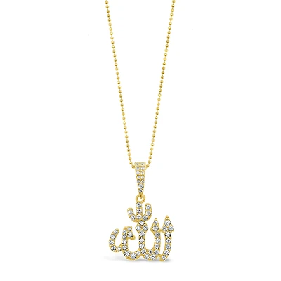 Gold Plated Sterling Silver Cubic Zirconia Allah Necklace 142549