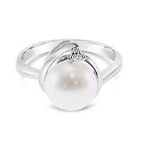 Sterling Silver Cubic Zirconia Pearl Ring