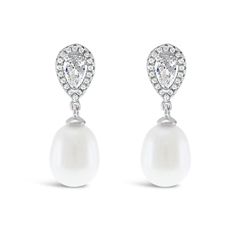 Sterling Silver Cubic Zirconia Pearl Earrings 146458