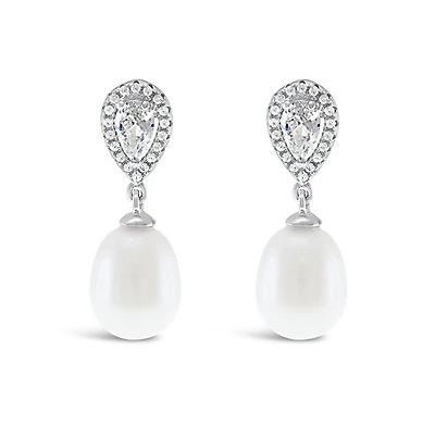 Sterling Silver Cubic Zirconia Pearl Earrings 146458