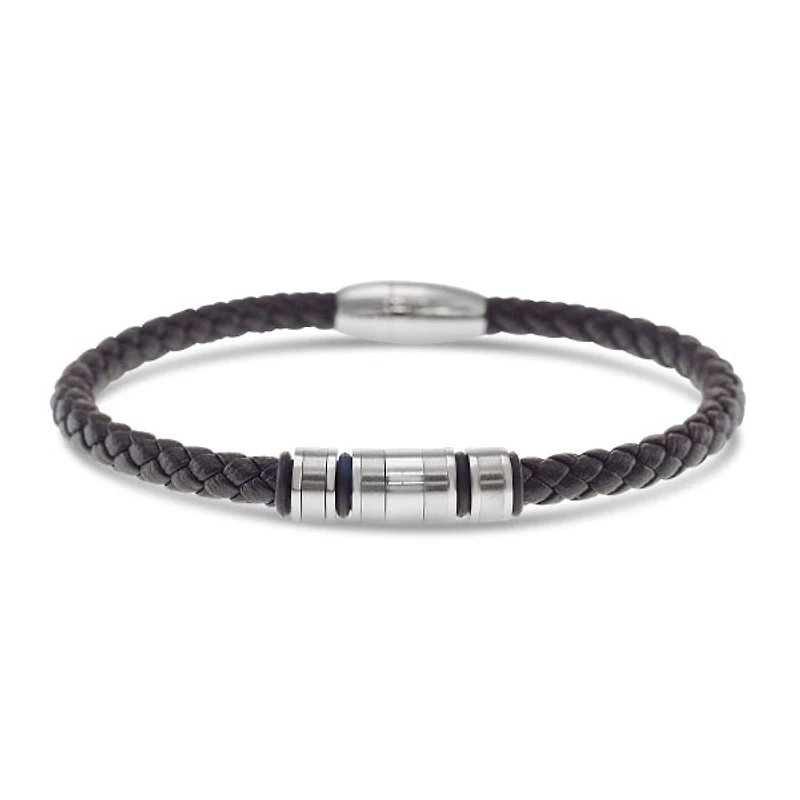 Men's Stainless Steel Leather Silver Bracelet 146548