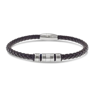 Men's Stainless Steel Leather Silver Bracelet 146548