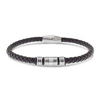Men's Stainless Steel Leather Silver Bracelet 146548