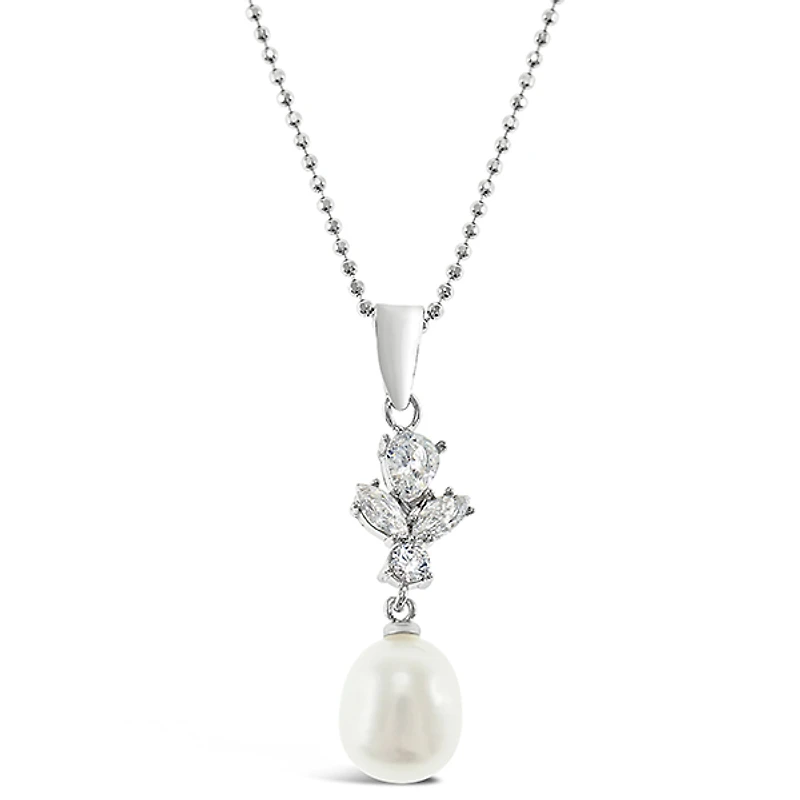 Sterling Silver Cubic Zirconia Pearl Necklace