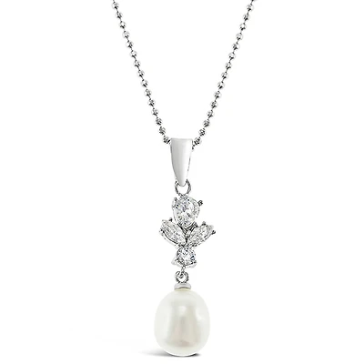 Sterling Silver Cubic Zirconia Pearl Necklace