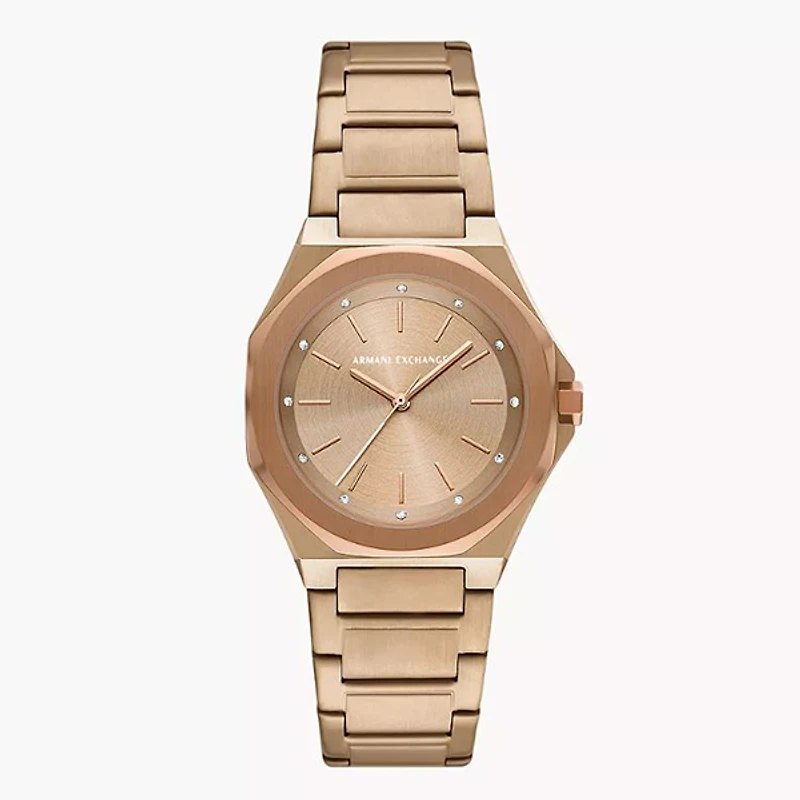 Armani Exchange Three-Hand Beige Gold-Tone Stainless Steel Watch 153641
