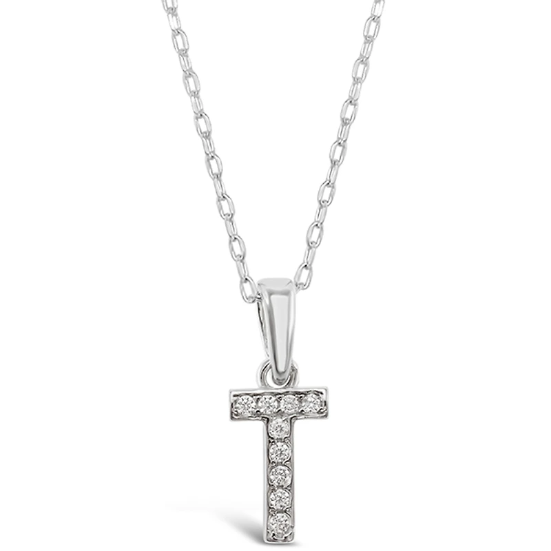 Sterling Silver Cubic Zirconia Initial T Necklace 135935