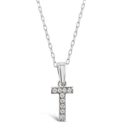 Sterling Silver Cubic Zirconia Initial T Necklace 135935