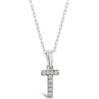 Sterling Silver Cubic Zirconia Initial T Necklace 135935