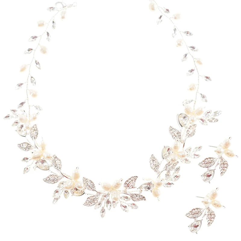 Bridal Crystal & Pearl Necklace & Earrings Set 146367