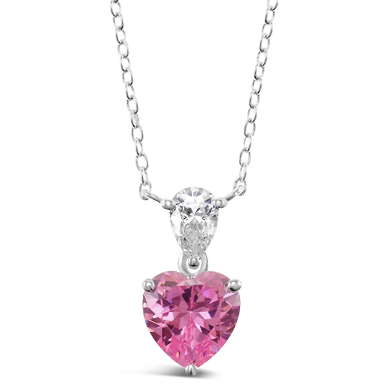 Sterling Silver Cubic Zirconia Pink Heart Necklace 144903