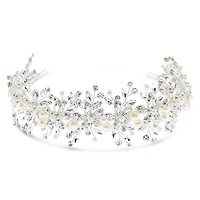 Bridal Silver Flower Pearl Wire Headband 152453