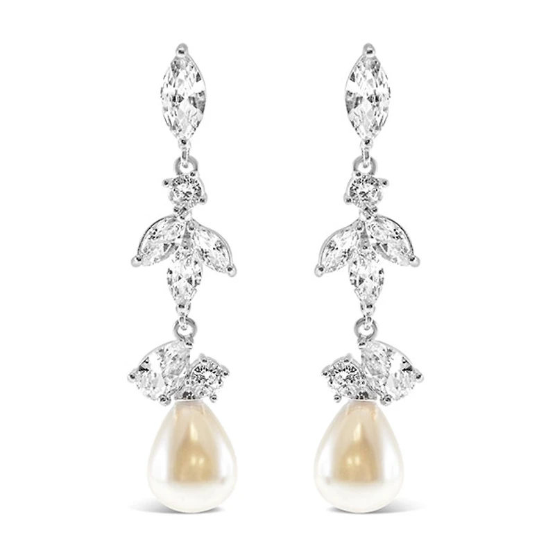Bridal Pearl Cubic Zirconia Drop Earrings 145908