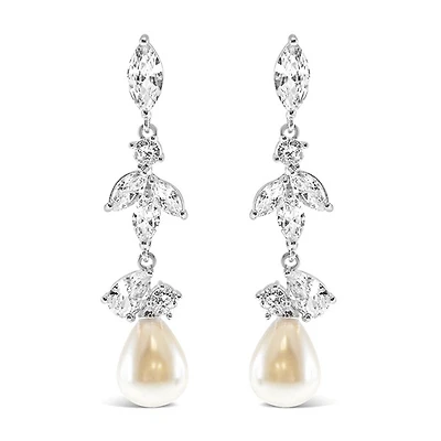 Bridal Pearl Cubic Zirconia Drop Earrings 145908