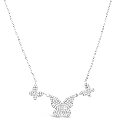 Sterling Silver Cubic Zirconia Butterfly Necklace 150523