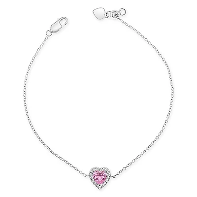 Sterling Silver Heart Pink Cubic Zirconia Bracelet 151770
