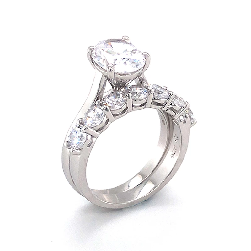 Sterling Silver Cubic Zirconia Oval Cut Set Ring 143492