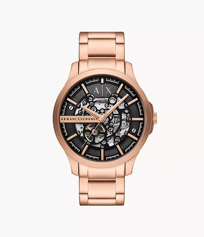 Armani Exchange Automatic Rose Gold-Tone Stainless Steel Watch 153939
