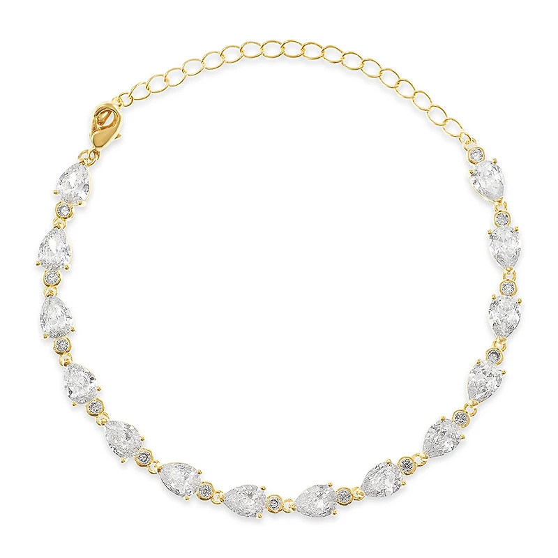 Bridal Cubic Zirconia Gold Tear Drop Bracelet 134377