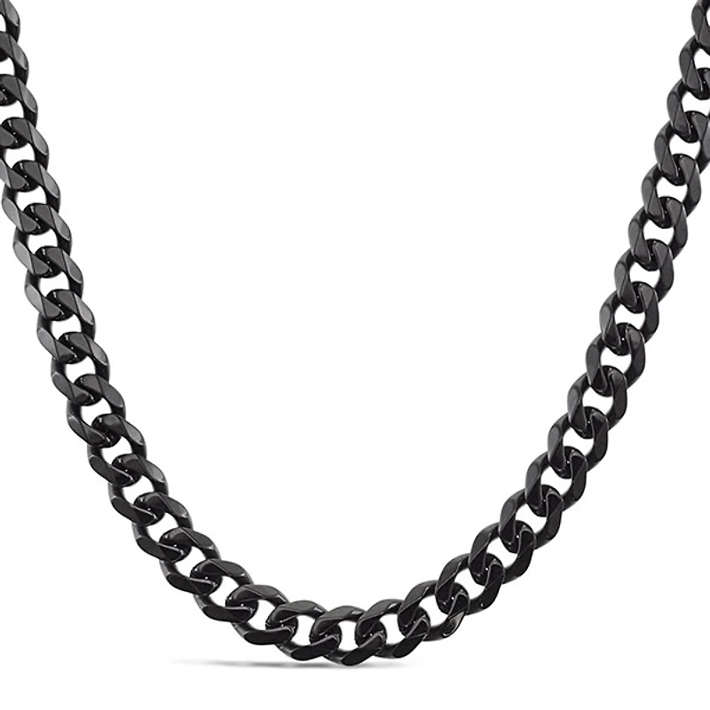 Stainless Steel 7mm Cuban Link Black 18" Chain 146590