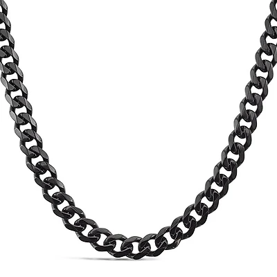 Stainless Steel 7mm Cuban Link Black 18" Chain 146590