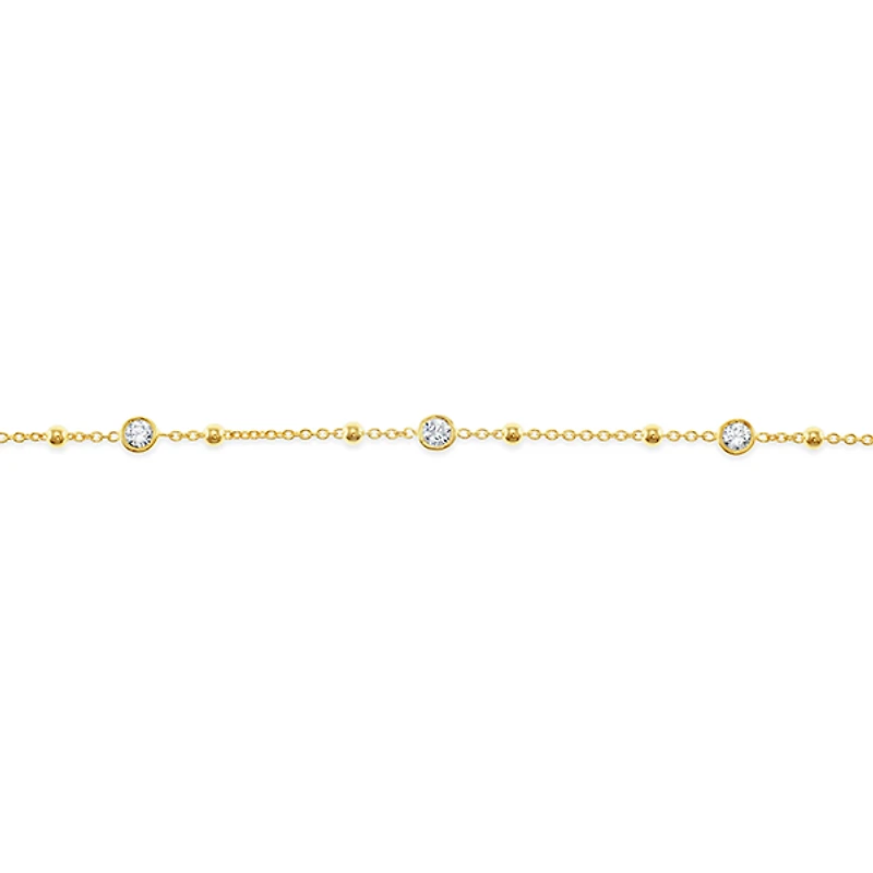 Gold Plated Sterling Silver Cubic Zirconia Beads Anklet 145113