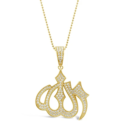 Gold Plated Sterling Silver Cubic Zirconia Allah Necklace 143385