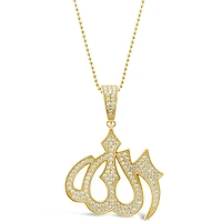 Gold Plated Sterling Silver Cubic Zirconia Allah Necklace 143385