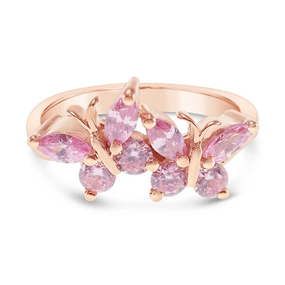 Rosegold Plated Sterling Silver Cubic Zirconia Butterfly Ring