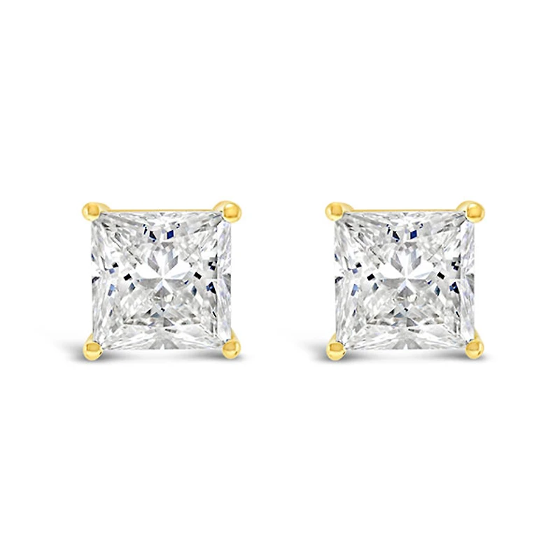 Gold Plated Sterling Silver Cubic Zirconia Princess Cut 9mm Studs 143344